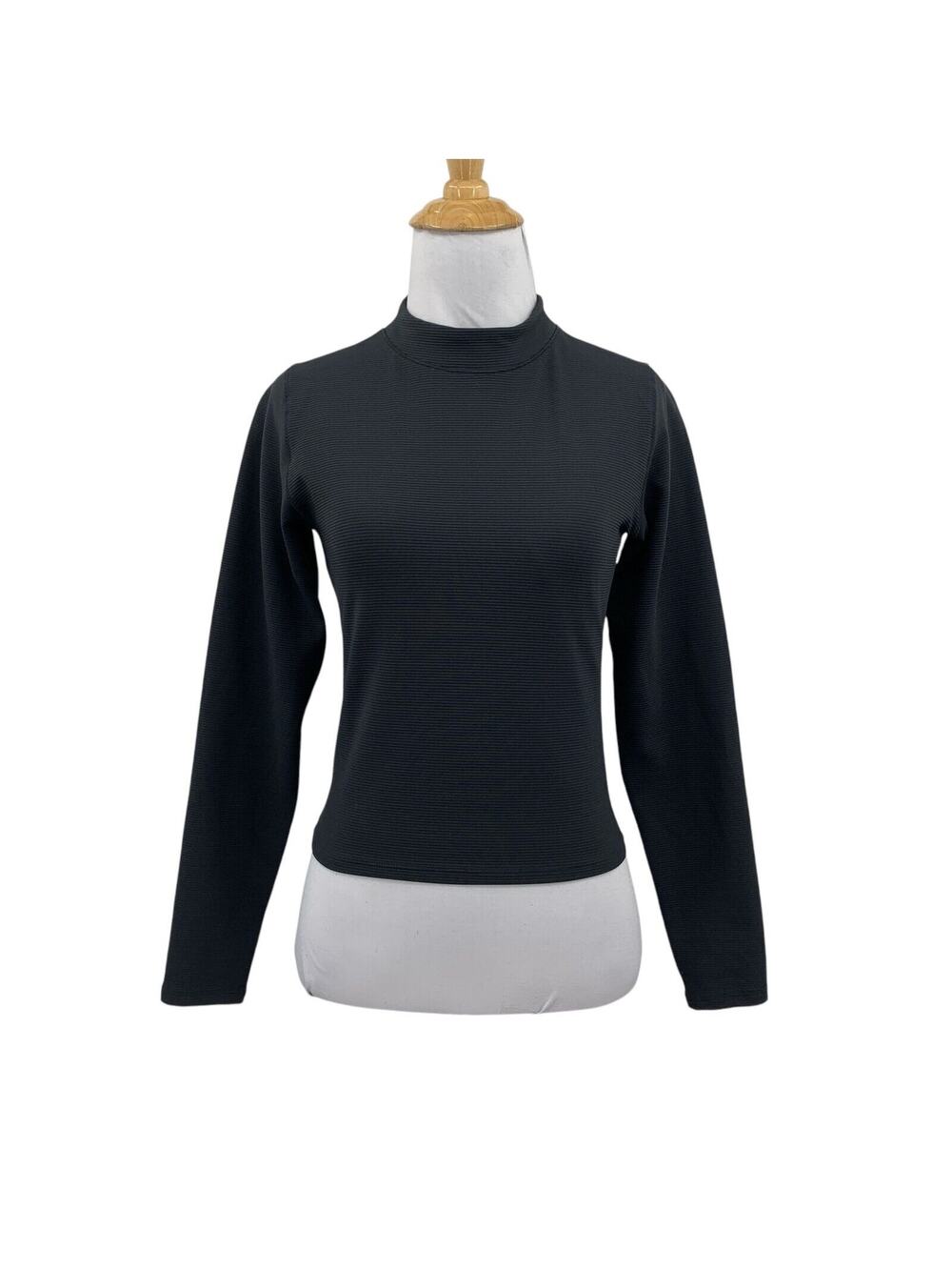 New Balance Top Womens S Small Black Ribbed Mock Neck Fitted Cropped Long Sleeve